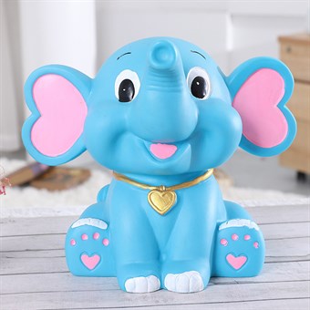 Jumbo Elephant Piggy Bank - käsinmaalattu - ympäristöystävällinen hartsi / sininen