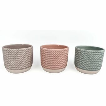 Kasvit DKD Home Decor Vihreä Pinkki Kivitavara (3 pcs) (12 x 12 x 10.5 cm)