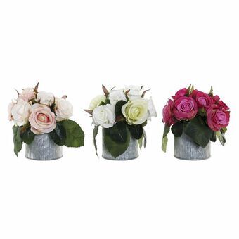 Koristekasvi DKD Home Decor Valkoinen Pinkki Muovinen Kangas Fuksia (3 pcs) (15 x 14 x 16 cm)