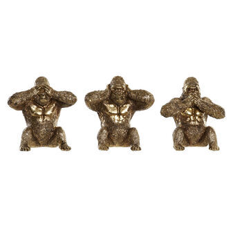 Koristehahmo DKD Home Decor Kullattu Hartsi Gorilla (18 x 17 x 20 cm) (3 pcs)