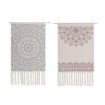 Seinäkoriste DKD Home Decor Puuvilla Boho (50 x 1 x 70 cm) (2 osaa)