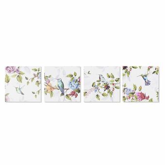 Maalaus DKD Home Decor Linnut (40 x 1,8 x 40 cm) (4 osaa)