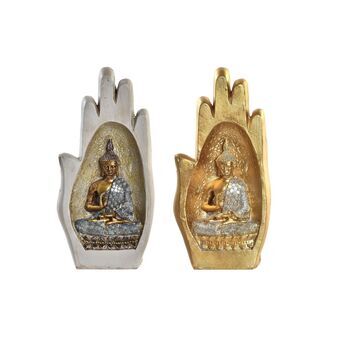 Koristehahmo DKD Home Decor Harmaa Kullattu Buddha Hartsi (10 x 7,2 x 20,9 cm) (2 osaa)