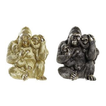 Koristehahmo DKD Home Decor Hopeinen Kullattu Hartsi Gorilla (18,5 x 16,5 x 22 cm) (2 osaa)