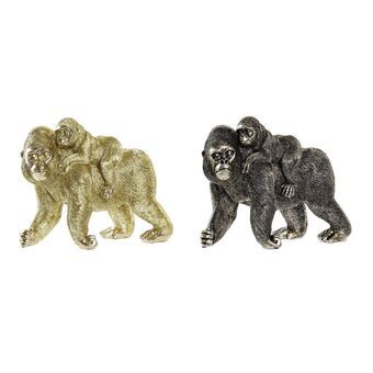 Koristehahmo DKD Home Decor Hopeinen Kullattu Hartsi Gorilla (20 x 11,5 x 16,5 cm) (2 osaa)