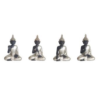 Koristehahmo DKD Home Decor Hopeinen Musta Buddha Hartsi Itämainen (10 x 6 x 15 cm) (4 osaa)