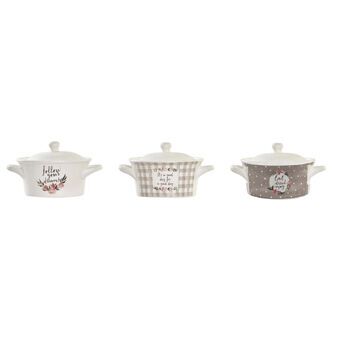 Kannellinen kuppi DKD Home Decor Posliini Bone China (16,5 x 13 x 9 cm) (3 osaa)