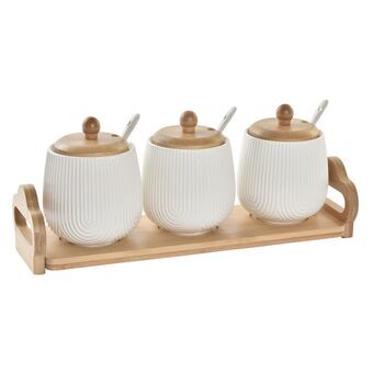 Kastikekulho DKD Home Decor Teline Kastikekulho x 3 Posliini Bambu 4 Kappaletta (31 x 9 x 6,5 cm)