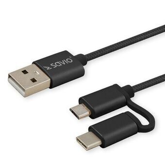 USB-kaapeli - Micro-USB ja USB C Savio CL-128 Musta 1 m