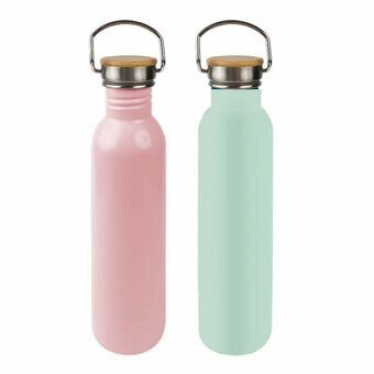 Ruostumattomasta teräksestä tehty termospullo DKD Home Decor Pinkki Taivaansininen (7 cm) (25 cm) (800 ml)