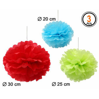 Pompomit Ø 20 cm Ø 30 cm 3 osaa Monivärinen