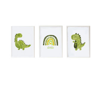 Set of 3 pictures Crochetts Monivärinen Puu MDF 33 x 43 x 2 cm Sateenkaari Dinosaurus (3 Kappaletta)