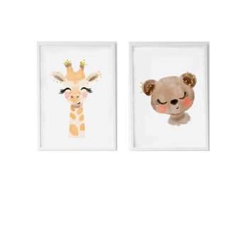 Set of 2 pictures Crochetts Monivärinen Puu MDF 33 x 43 x 2 cm Kirahvi Karhu (2 Kappaletta)