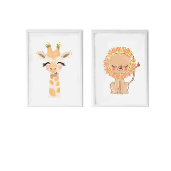 Set of 2 pictures Crochetts Monivärinen Puu MDF 33 x 43 x 2 cm Kirahvi Leijona (2 Kappaletta)