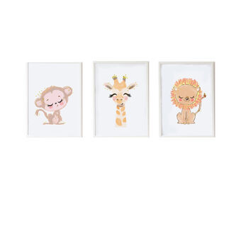 Set of 3 pictures Crochetts Monivärinen Puu MDF 33 x 43 x 2 cm Kirahvi Leijona Apina (3 Kappaletta)