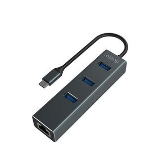 4-porttinen USB-C-hubi Savio AK-57 Ethernet (RJ-45) Harmaa