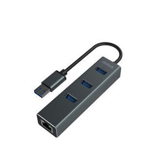 4-porttinen USB-hubi Savio AK-58 Ethernet (RJ-45) Harmaa