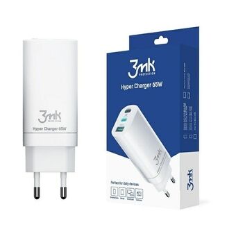 3MK HyperCharger 65W 2xUSB-C + 1xUSB-A -laturi seinässä GAN, PD + QC