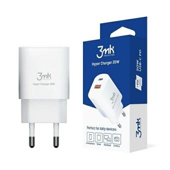 3MK HyperCharger 20W 1xUSB-C + 1xUSB-A seinälaturi PD/QC