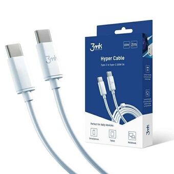 3MK Hyper -kaapeli USB-C/USB-C 2m 100W Kaapeli Valkoinen