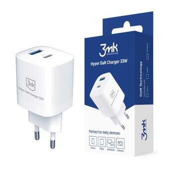 3MK Hyper GaN Charger 33W Power Delivery seinät laturi 1xUSB-A + 1xUSB-C