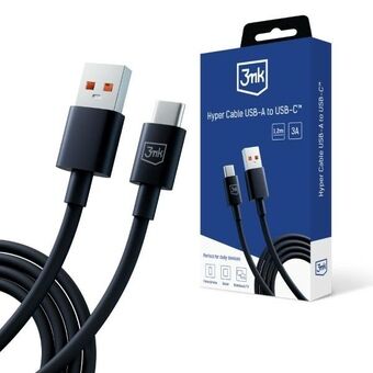 3MK Hyper Cable USB-A - USB-C 1.2m 5A Musta/Black