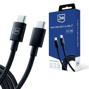 3MK Hyper Cable USB-C - USB-C 100W 1.2m Musta/Black Kaapeli