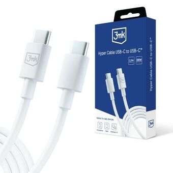 3MK Hyper Cable USB-C - USB-C 100W 1.2m Valkoinen/Keltainen Kaapeli