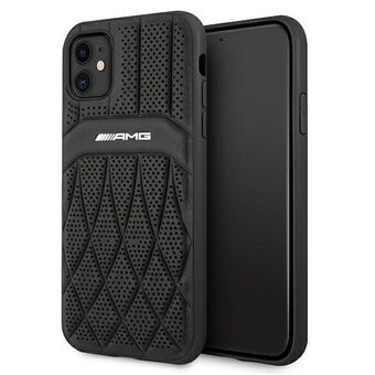 AMG AMHCN61OSDBK iPhone 11 / Xr 6,1" musta/black kova nahkakotelo Käyrät Viivat