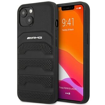 AMG AMHCP14MGSEBK iPhone 14 Plus 6,7" musta/musta kovakotelonahkainen kohokuvioidut linjat