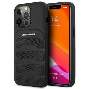 AMG AMHCP14LGSEBK iPhone 14 Pro 6,1" musta/black kotelopanssari nahkaa, painettu linjat