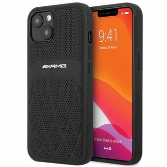 AMG AMHCP13MOSDBK iPhone 13 6.1" musta nahkakotelo kohokuvioisilla linjoilla