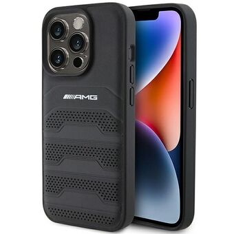 AMG AMHCP15XGSEBK iPhone 15 Pro Max 6.7" musta kova nahkakotelo upotetuilla linjoilla