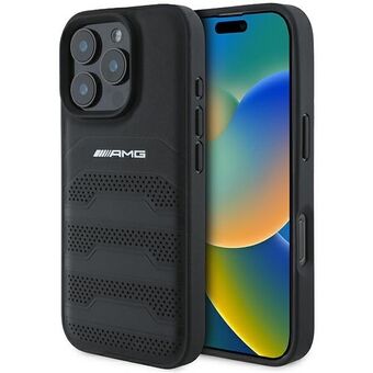 AMG AMHCP16XGSEBK iPhone 16 Pro Max 6.9" musta/black hardcase Nahka Kohokuvioitu viivat Musta logo