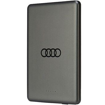 Audi Powerbank induktio 15W 5000mAh harmaa/grey Iso Logo MagSafe AU-MWPB5000-GT/D1-GY