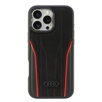 Audi Aito Nahka MagSafe iPhone 16 Pro Max 6.9" musta-punainen kovakotelo AU-TPUPCMIP16PM-R8/D3-RD