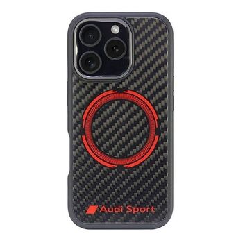 Audi Carbon Fiber Sport Red Circle MagSafe iPhone 16 Pro 6.3" musta/kova kotelo AUS-TPUPCMIP16P-RSQ/D5-BK