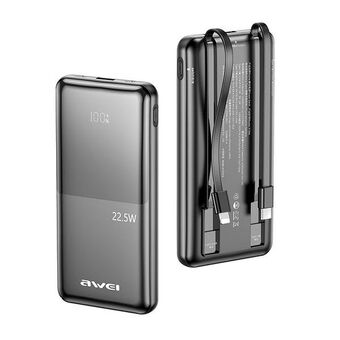 AWEI PowerBank P76K 10000mAh 22,5W musta Digitaalinen näyttö