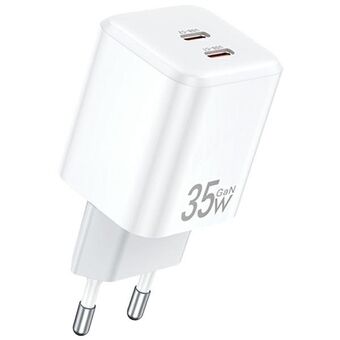 AWEI lad. verkko. PD65-EU 35W 2x USB-C valkoinen/white GaN