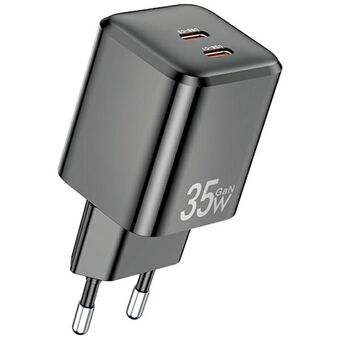 AWEI laturi PD65-EU 35W 2x USB-C musta/black GaN