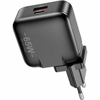 AWEI lad. verkko. PD55-EU 65W USB + USB-C musta/musta GaN