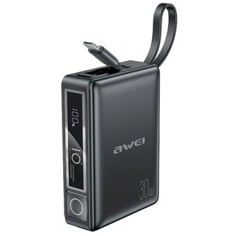 AWEI PowerBank sisäänrakennetulla kaapelilla P87K 10000mAh musta/black 30W