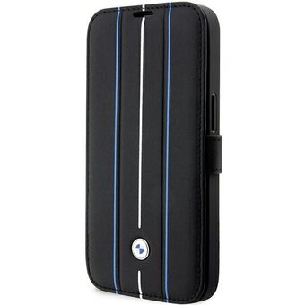 Kotelo BMW BMBKP14L22RVSK iPhone 14 Pro 6,1" musta/musta hylly Nahkaleimasin siniset viivat