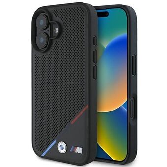 BMW BMHMP16M23PUPDK iPhone 16 Plus 6,7" musta/musta kovakotelo M Perforated Tricolor Line MagSafe