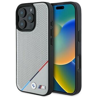 BMW BMHMP16L23PUPDG iPhone 16 Pro 6.3" harmaa/grey suojakotelo M Perforated Tricolor Line MagSafe