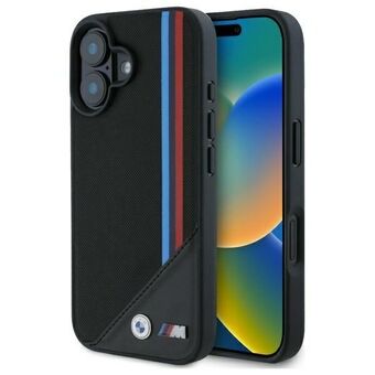 BMW BMHMP16S23PUTRK iPhone 16 6.1" musta/black kova suojakuori M Meshed Tricolor Stripes MagSafe