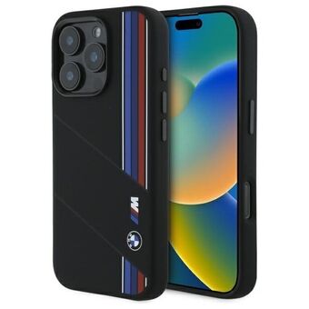 BMW BMHMP16L23SCUK iPhone 16 Pro 6.3"     musta/kova silikonikuori Cut Tricolor Lines MagSafe