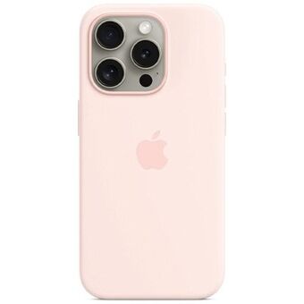 Etui Apple MT1U3ZM/A iPhone 15 Pro Max 6.7" MagSafe jasnoróżowy/light pink Silicone Case tarkoittaa suomeksi: 

Kotelo Apple MT1U3ZM/A iPhone 15 Pro Max -laitteelle 6.7" MagSafe -ominaisuudella vaaleanpunaisessa silikonikuoressa.