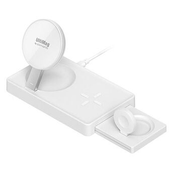 4smarts UltiMag induktiivinen laturi iPhonelle, Apple Watchille, Airpodsille 20W valkoinen/valkoinen 456245