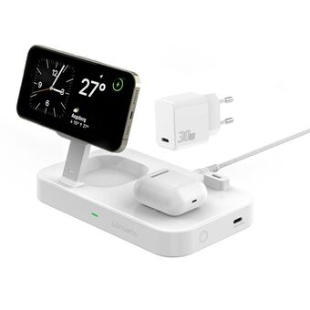 4smarts langaton latausasema Trident 2-in-1 + USB-C + verkkolaturi 30W valkoinen